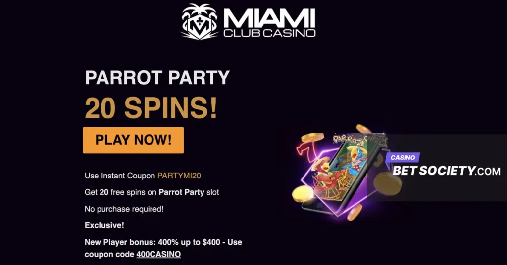 Miami Club 20 Free Spins Parrot Party